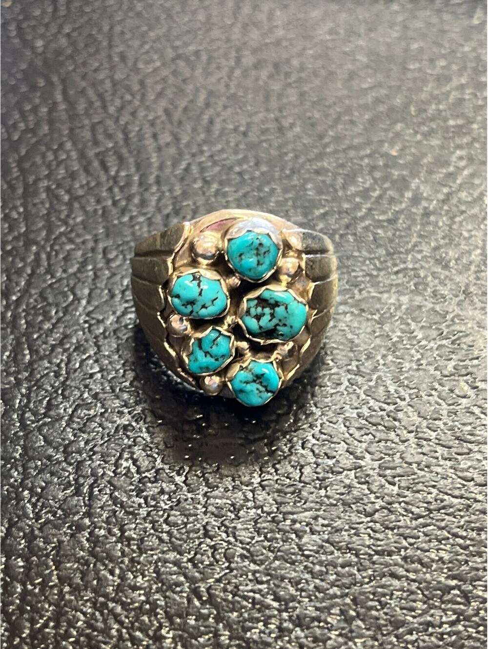 Navajo handmade turquoise sterling silver inlay ring size 10.5